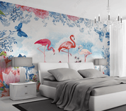 3D Northern Europe Floral Flamingos Butterfly Wall Mural Wallpaper SWW3263- Jess Art Decoration