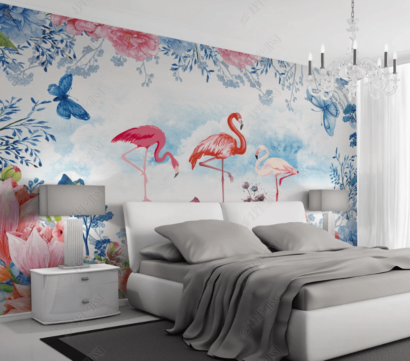 3D Northern Europe Floral Flamingos Butterfly Wall Mural Wallpaper SWW3263- Jess Art Decoration