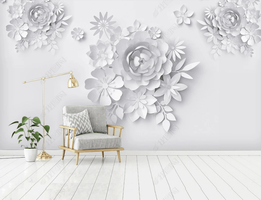 3D White Relief Floral Wall Mural Wallpaper SWW3432- Jess Art Decoration