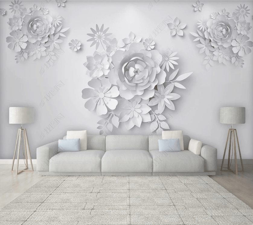 3D White Relief Floral Wall Mural Wallpaper SWW3432- Jess Art Decoration