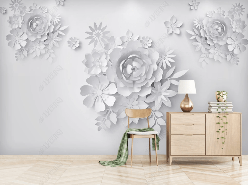 3D White Relief Floral Wall Mural Wallpaper SWW3432- Jess Art Decoration
