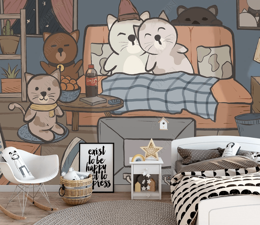 3D Hand-painted Cartoon Cat Family Wall Mural Wallpaper SWW3440- Jess Art Decoration