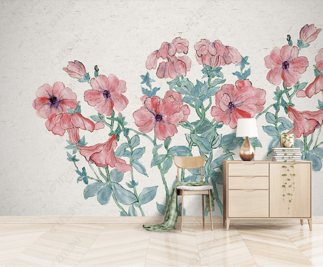 3D Hand Drawn Pink Floral Leaves Wall Mural Wallpaper LQH 221- Jess Art Decoration