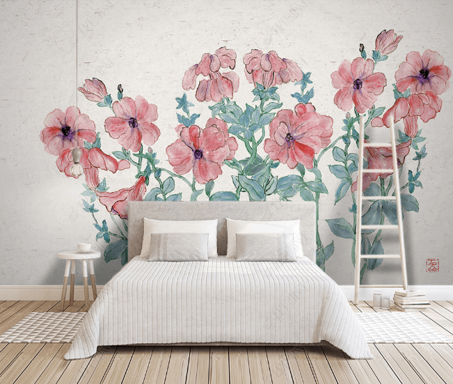 3D Hand Drawn Pink Floral Leaves Wall Mural Wallpaper LQH 221- Jess Art Decoration