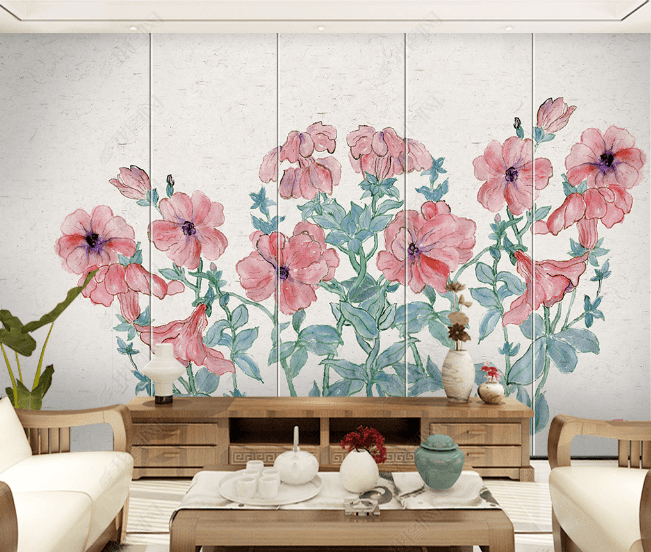 3D Hand Drawn Pink Floral Leaves Wall Mural Wallpaper LQH 221- Jess Art Decoration