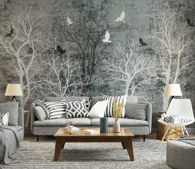 3D Hand Drawn Grey Forest Bird Wall Mural Wallpaper LQH 148- Jess Art Decoration