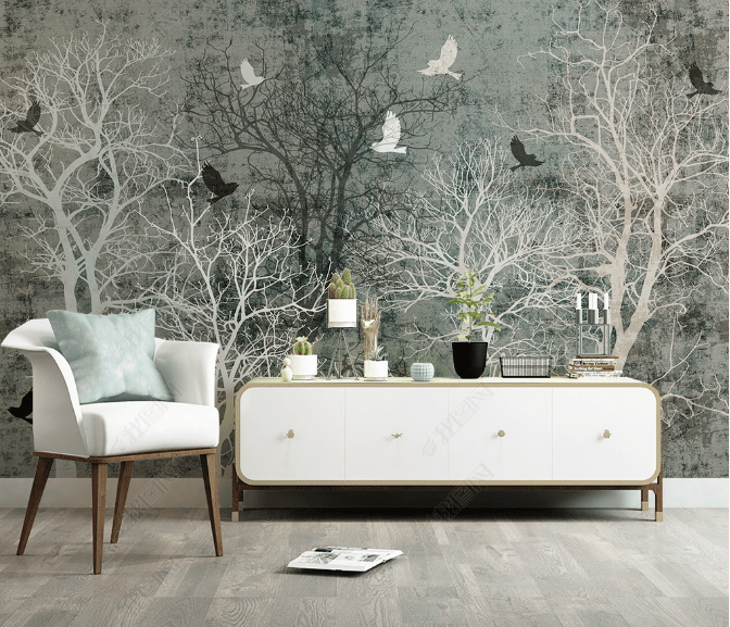3D Hand Drawn Grey Forest Bird Wall Mural Wallpaper LQH 148- Jess Art Decoration