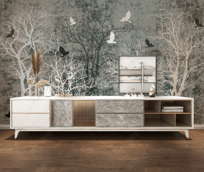 3D Hand Drawn Grey Forest Bird Wall Mural Wallpaper LQH 148- Jess Art Decoration