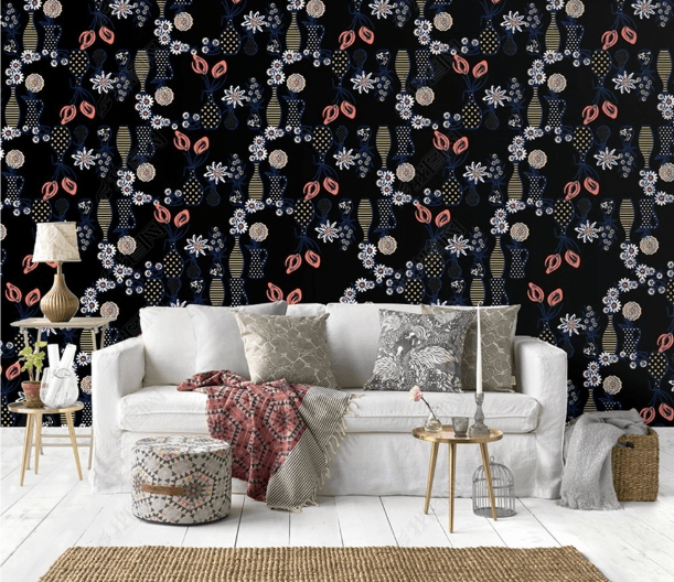 3D Hand Drawn Dark Floral Wall Mural Wallpaper LQH 54- Jess Art Decoration