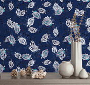3D Hand Drawn Dark Blue Floral Wall Mural Wallpaper LQH 101- Jess Art Decoration