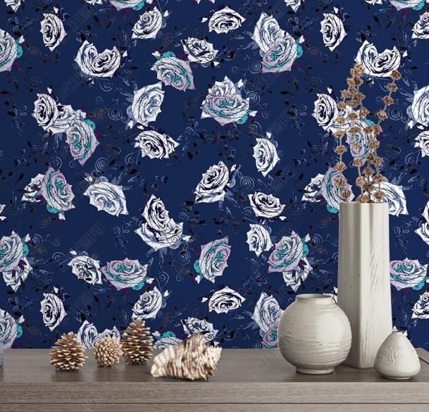 3D Hand Drawn Dark Blue Floral Wall Mural Wallpaper LQH 101- Jess Art Decoration