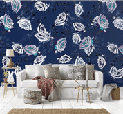 3D Hand Drawn Dark Blue Floral Wall Mural Wallpaper LQH 101- Jess Art Decoration