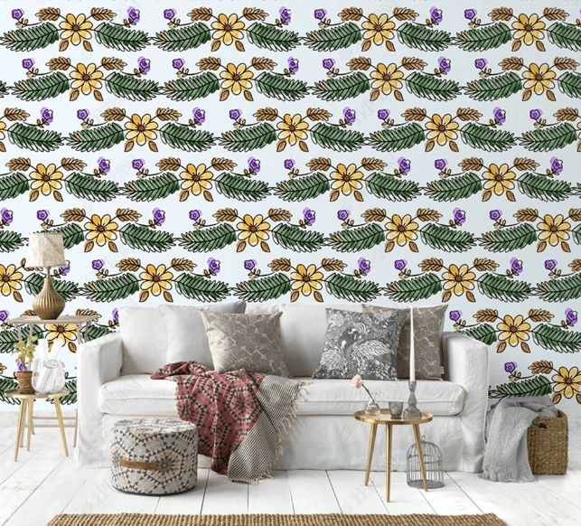 3D Hand Drawn Leaf Floral Wall Mural Wallpaper LQH 28- Jess Art Decoration