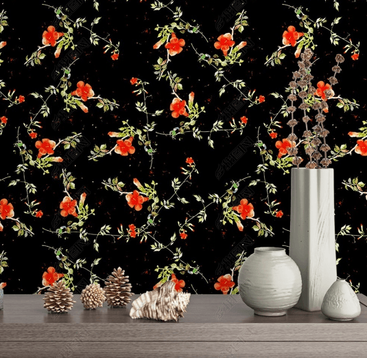 3D Hand Drawn Red Floral Leaves Wall Mural Wallpaper LQH 74- Jess Art Decoration
