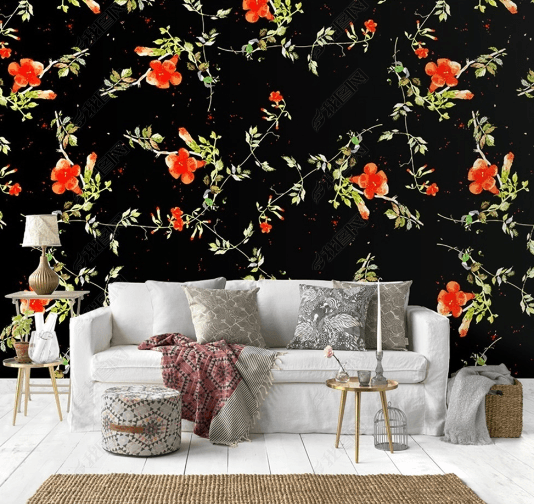 3D Hand Drawn Red Floral Leaves Wall Mural Wallpaper LQH 74- Jess Art Decoration