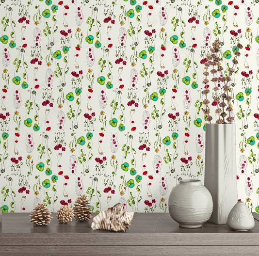 3D Hand Drawn Green Floral Wall Mural Wallpaper LQH 82- Jess Art Decoration