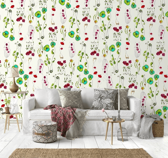 3D Hand Drawn Green Floral Wall Mural Wallpaper LQH 82- Jess Art Decoration
