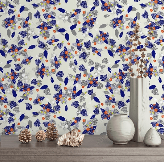 3D Tropical Blue Grey Leaves Wall Mural Wallpaper LQH 99- Jess Art Decoration