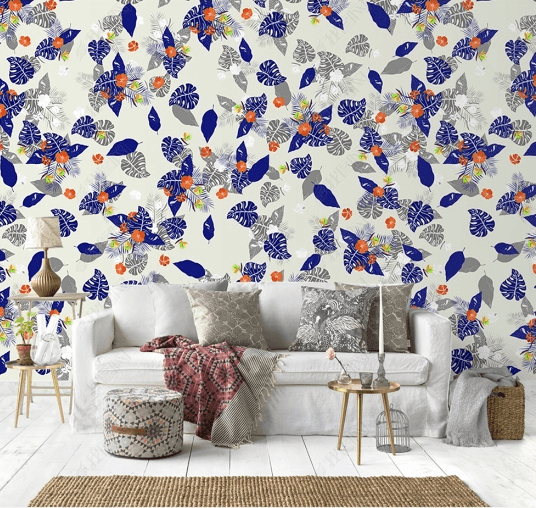 3D Tropical Blue Grey Leaves Wall Mural Wallpaper LQH 99- Jess Art Decoration