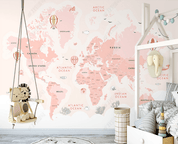 3D Pink Marine Animals Map World Wall Mural Wallpaper SWW4751- Jess Art Decoration