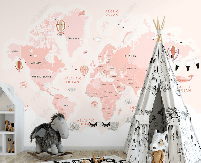 3D Pink Marine Animals Map World Wall Mural Wallpaper SWW4751- Jess Art Decoration