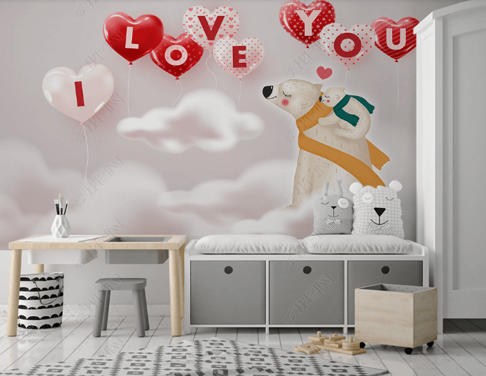 3D Hand-painted Cartoon Bear Love Wall Mural Wallpaper SWW4769- Jess Art Decoration