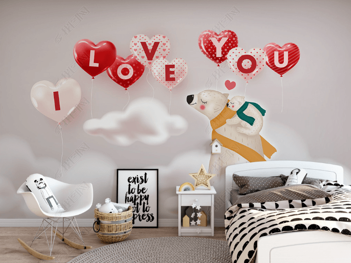 3D Hand-painted Cartoon Bear Love Wall Mural Wallpaper SWW4769- Jess Art Decoration