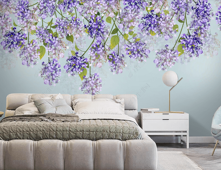 3D Hand-painted Purple Floral Pastoral Wall Wall Mural Wallpaper SWW4755- Jess Art Decoration