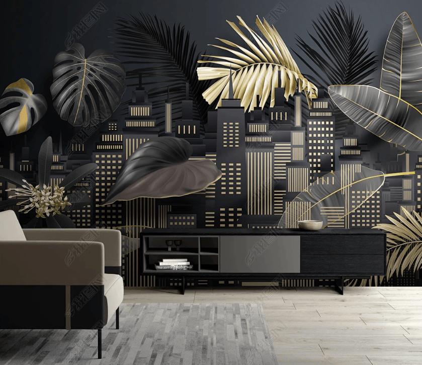 3D Hand Drawn City Building Leaf Wall Mural Wallpaper LQH 210- Jess Art Decoration