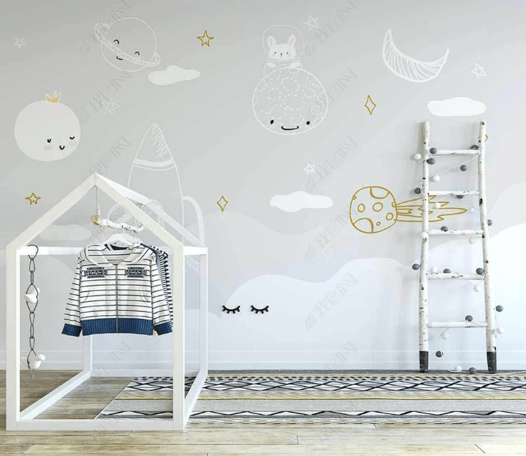 3D Cartoon Gray Space Moon Planet Cloud Wall Mural Wallpaper LQH 352- Jess Art Decoration