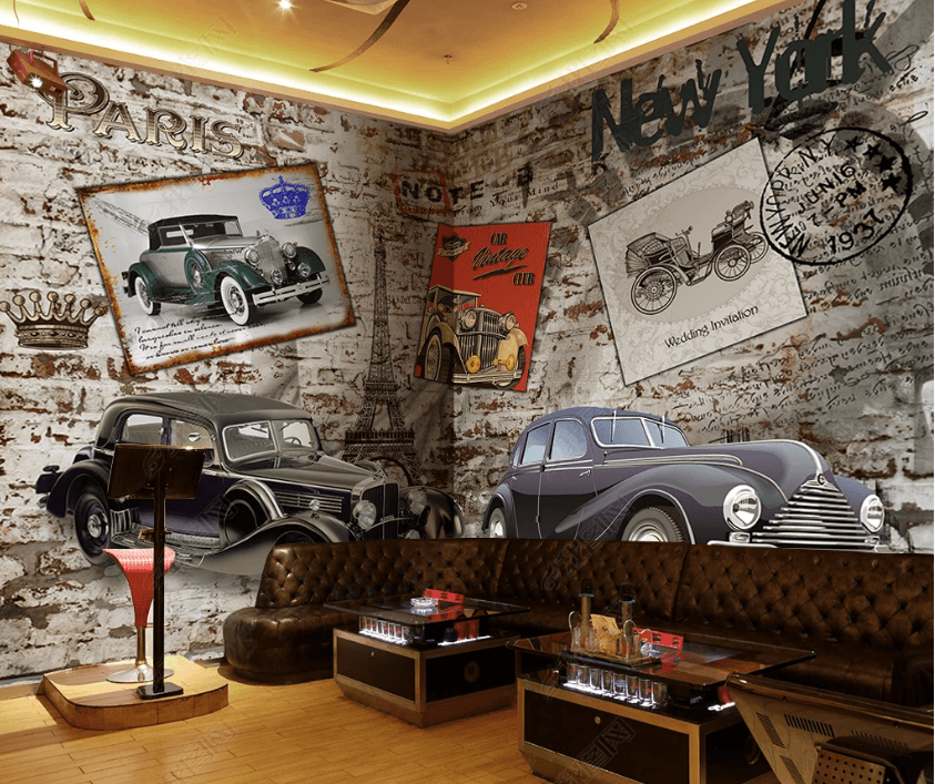 3D Retro Vintage Car Background Wall Mural Wallpaper LQH 209- Jess Art Decoration
