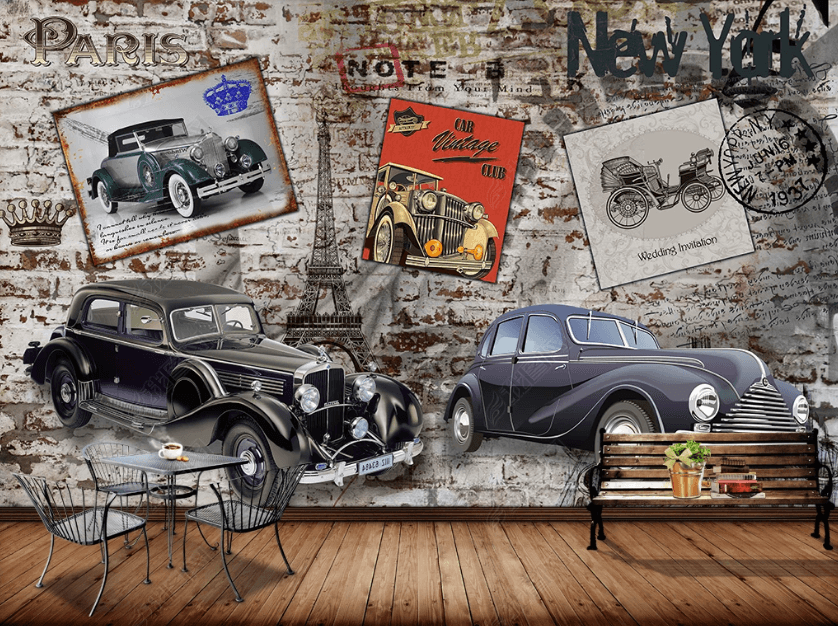 3D Retro Vintage Car Background Wall Mural Wallpaper LQH 209- Jess Art Decoration