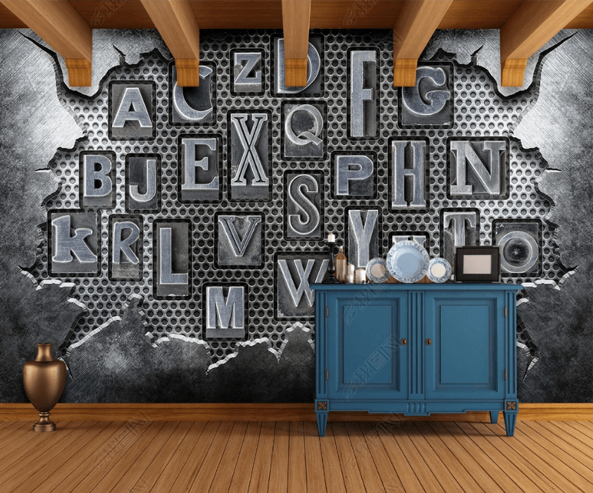 3D Industrial Style Letters Texture Wall Mural Wallpaper LQH 214 ...