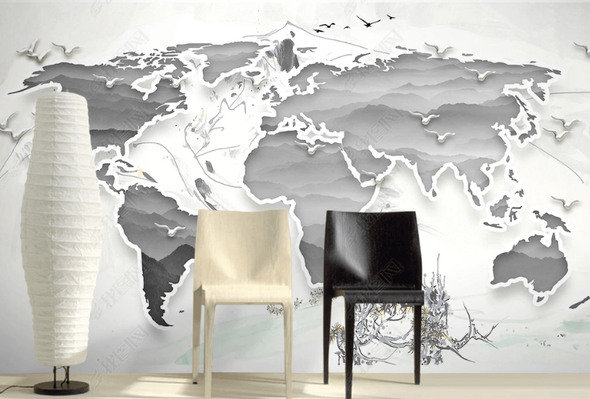 3D Abstract Grey World Map Wall Mural Wallpaper LQH 232- Jess Art Decoration
