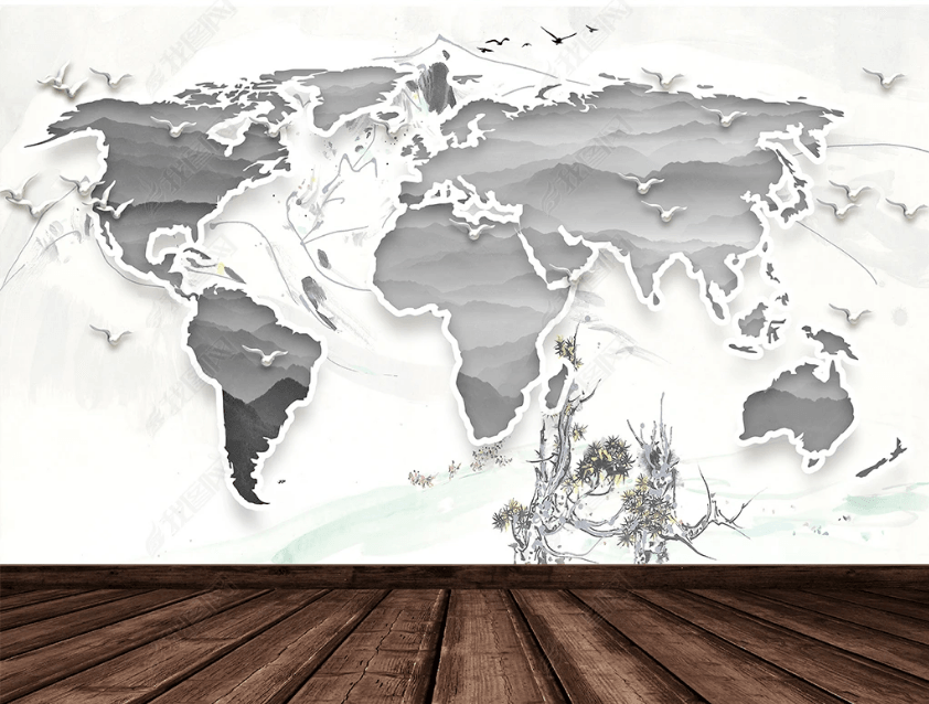 3D Abstract Grey World Map Wall Mural Wallpaper LQH 232- Jess Art Decoration