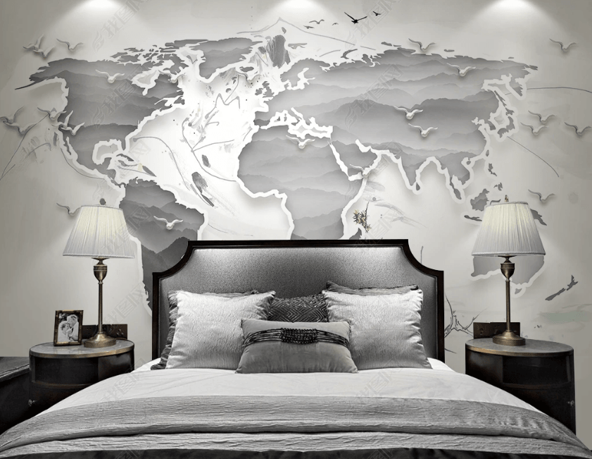 3D Abstract Grey World Map Wall Mural Wallpaper LQH 232- Jess Art Decoration