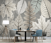 3D Hand Drawn Gray Leaf Texture Wall Mural Wallpaper LQH 40- Jess Art Decoration