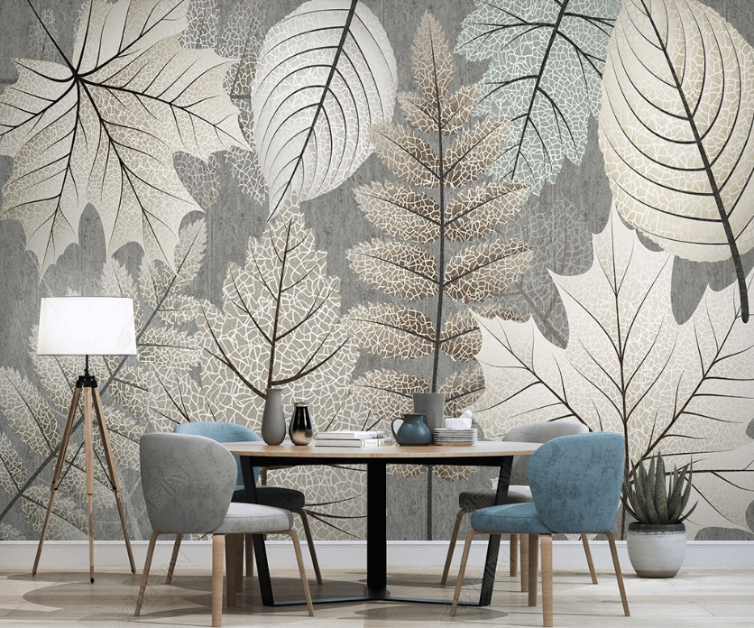3D Hand Drawn Gray Leaf Texture Wall Mural Wallpaper LQH 40- Jess Art Decoration