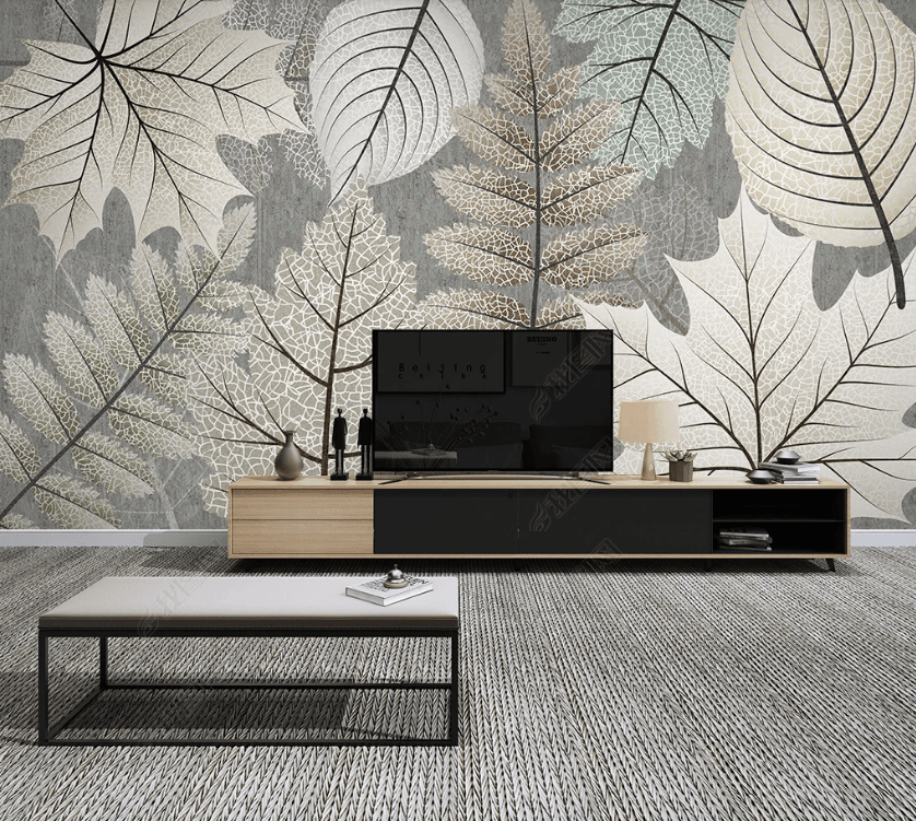 3D Hand Drawn Gray Leaf Texture Wall Mural Wallpaper LQH 40- Jess Art Decoration