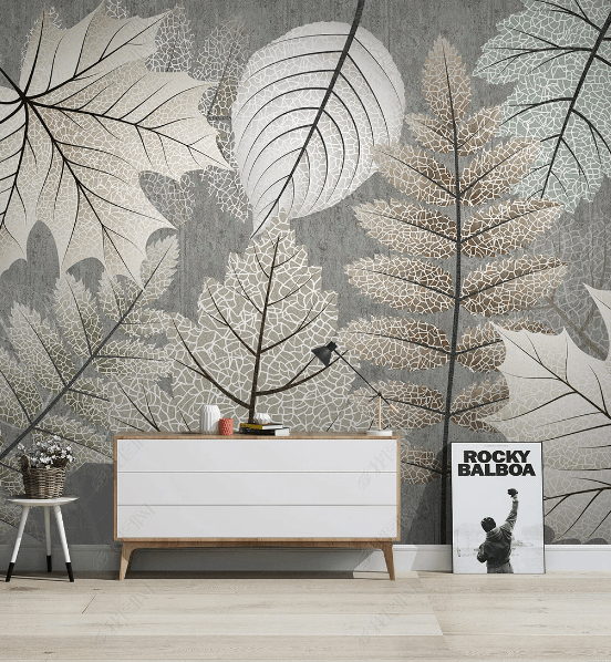 3D Hand Drawn Gray Leaf Texture Wall Mural Wallpaper LQH 40- Jess Art Decoration