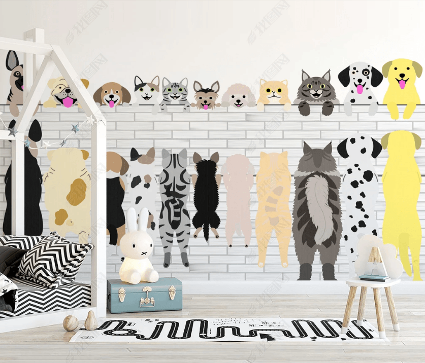 3D Cartoon Cute Animal Dog Wall Mural Wallpaper LQH 126- Jess Art Decoration