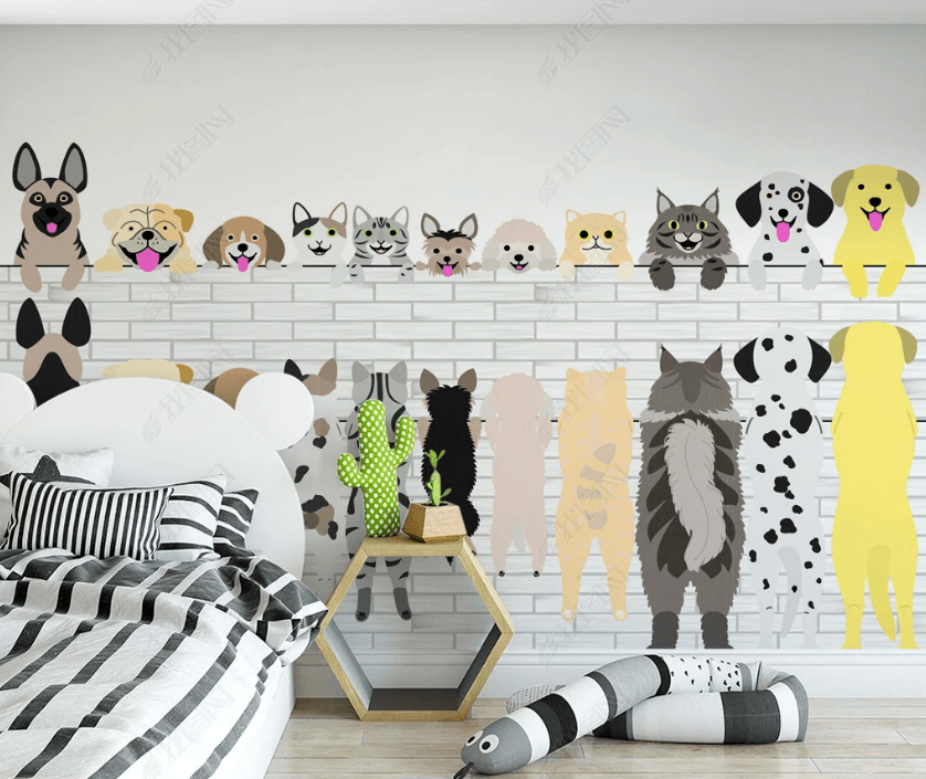 3D Cartoon Cute Animal Dog Wall Mural Wallpaper LQH 126- Jess Art Decoration