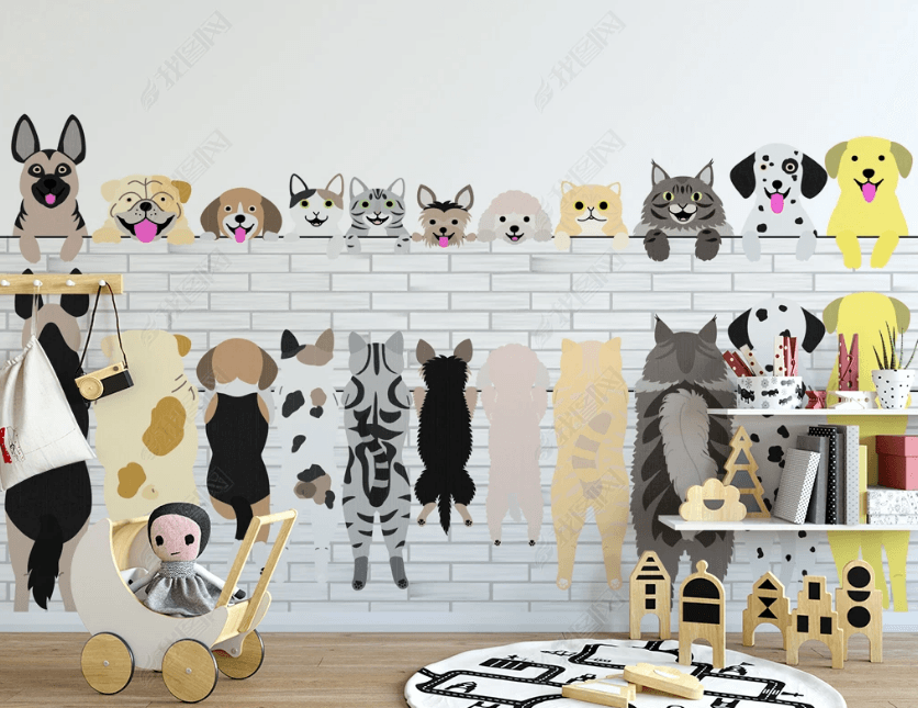 3D Cartoon Cute Animal Dog Wall Mural Wallpaper LQH 126- Jess Art Decoration