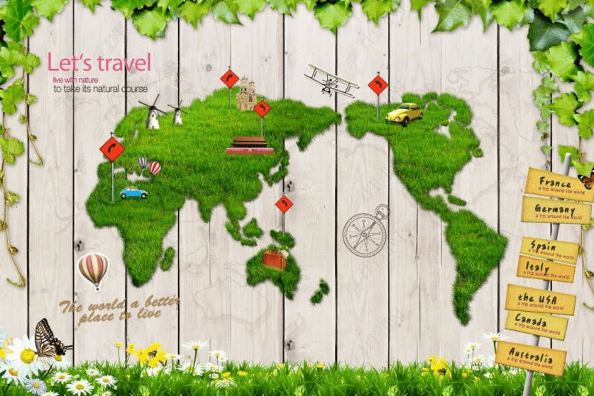 3D Wood Plank Green Plants Map Wall Mural Wallpaper LQH 251- Jess Art Decoration