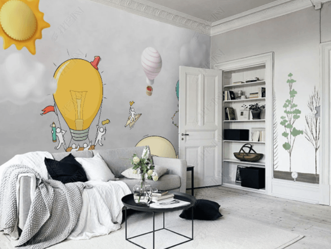 3D Carton Balloon Mountain Wall Mural Wallpaper SWW 147- Jess Art Decoration