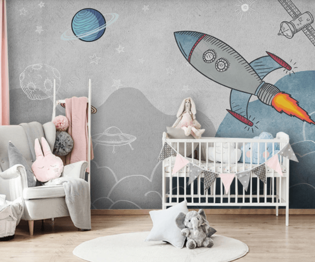 3D Hand Drawn Space Stars Planet Spaceship Rocket Satellite Wall Mural Wallpaper LLL 2791- Jess Art Decoration