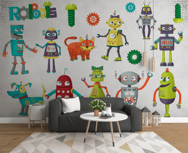 3D Cartoon Robot Wall Mural Wallpaper  SWW 78- Jess Art Decoration