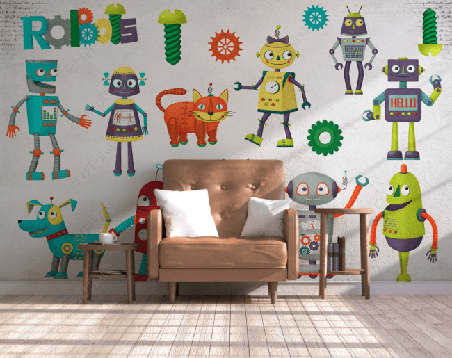 3D Cartoon Robot Wall Mural Wallpaper  SWW 78- Jess Art Decoration