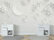 3D Space Star Moon Kids White Wall Mural Wallpaper LLL 2470- Jess Art Decoration