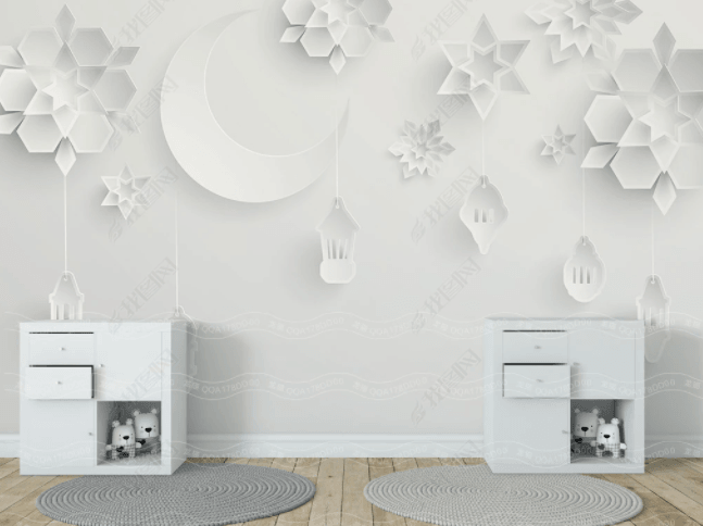 3D Space Star Moon Kids White Wall Mural Wallpaper LLL 2470- Jess Art Decoration